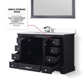 Dukes 48" Espresso Single Vanity, White Quartz Top, White Square Sink and 46" Mirror w/ Faucet