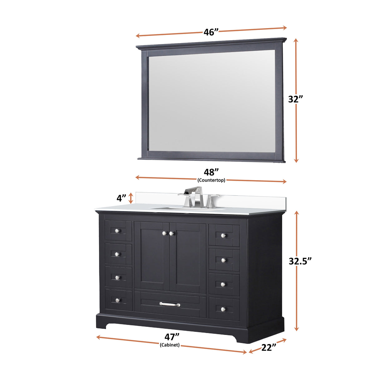 Dukes Espresso Freestanding Bathroom Vanity with White Quartz Top, White Square Sink