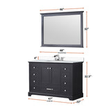 Dukes 48" Espresso Single Vanity, White Quartz Top, White Square Sink and 46" Mirror