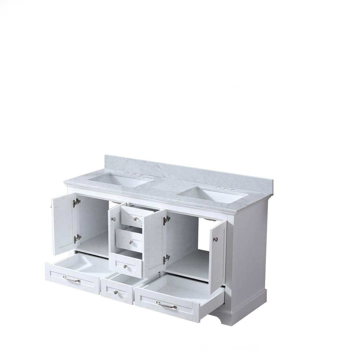 Dukes 60 in. Bathroom Freestanding Bathroom Vanity With Undermount Ceramic Sink with White Carrara Marble Top