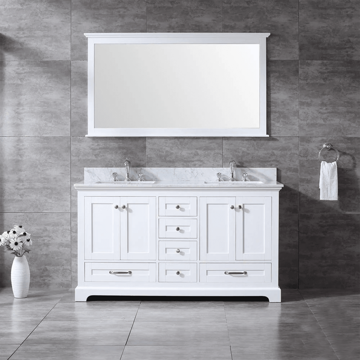 Dukes Freestanding White Bathroom Freestanding Bathroom Vanity With Undermount Ceramic Sink with White Carrara Marble Top