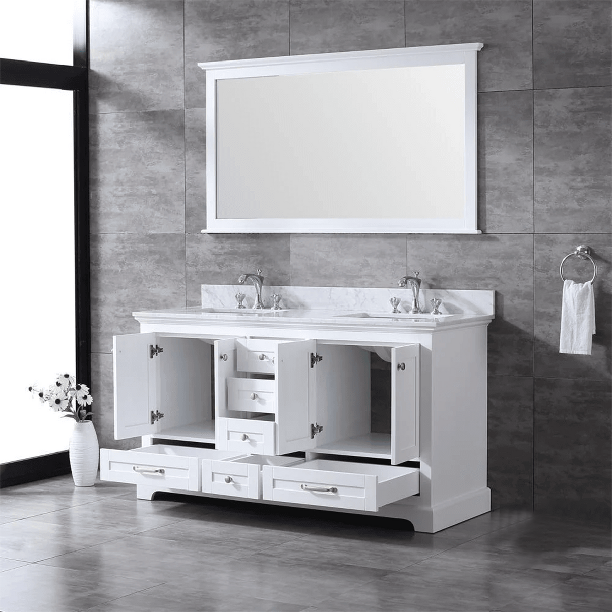 Dukes Freestanding White Bathroom Freestanding Bathroom Vanity With Undermount Ceramic Sink with White Carrara Marble Top