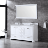 Dukes 60" White Double Vanity, White Carrara Marble Top, White Square Sinks and no Mirror