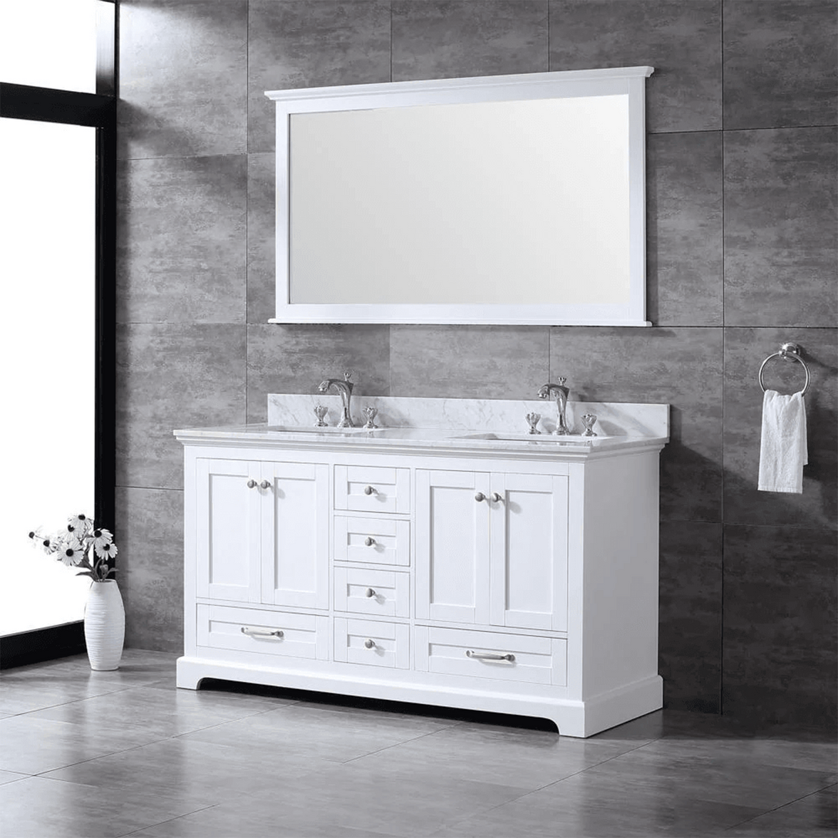 Dukes Freestanding White Bathroom Freestanding Bathroom Vanity With Undermount Ceramic Sink with White Carrara Marble Top