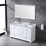 Dukes 60" White Double Vanity, White Carrara Marble Top, White Square Sinks and no Mirror