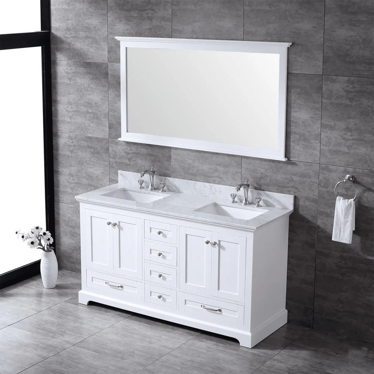 Dukes Freestanding White Bathroom Freestanding Bathroom Vanity With Undermount Ceramic Sink with White Carrara Marble Top