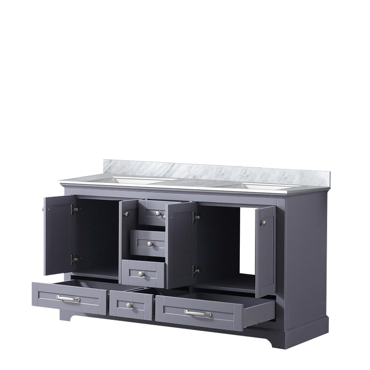 Dukes 60 in. Freestanding Bathroom Vanity with White Carrara Marble Top, White Square Sink