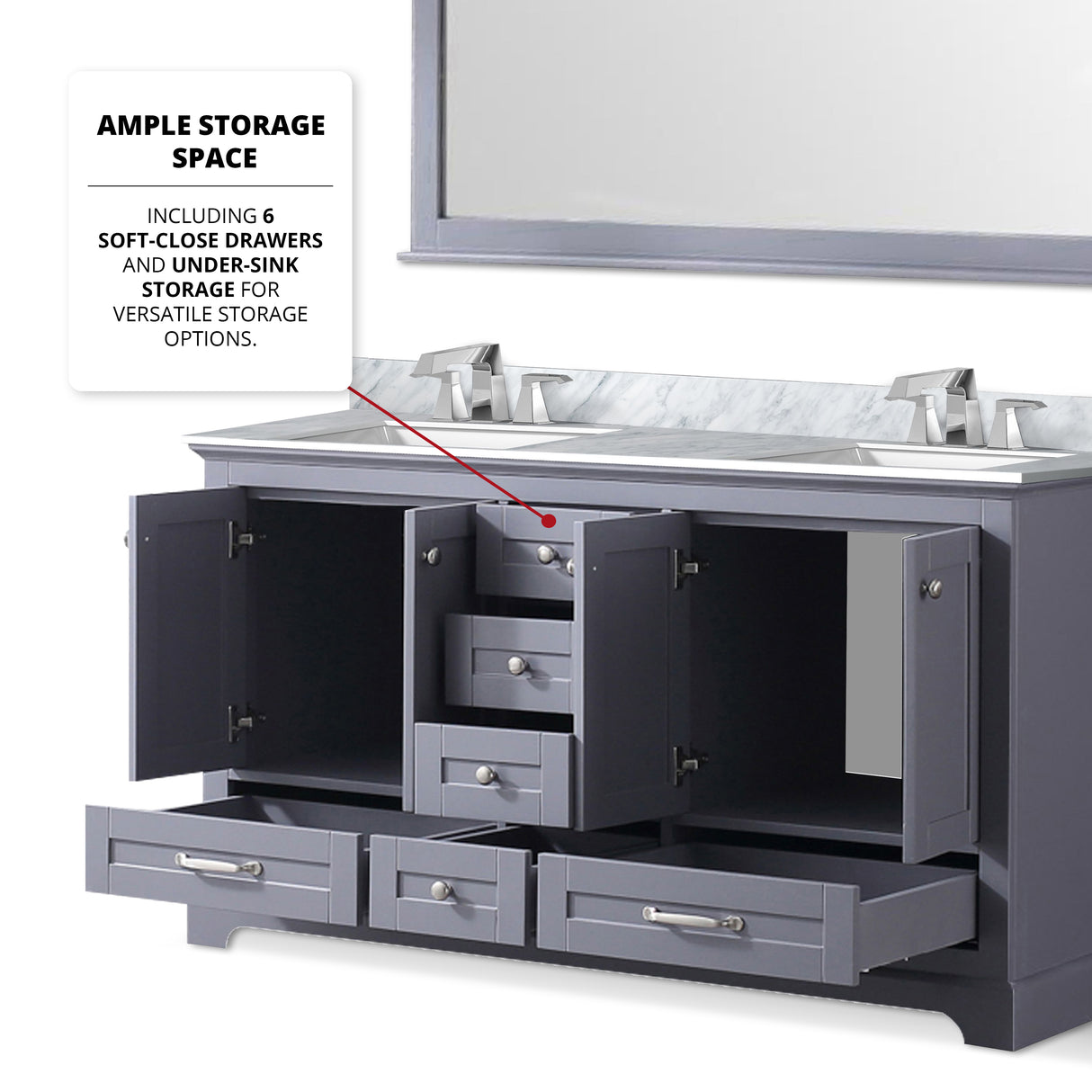 Dukes 60 in. Freestanding Bathroom Vanity with White Carrara Marble Top, White Square Sink