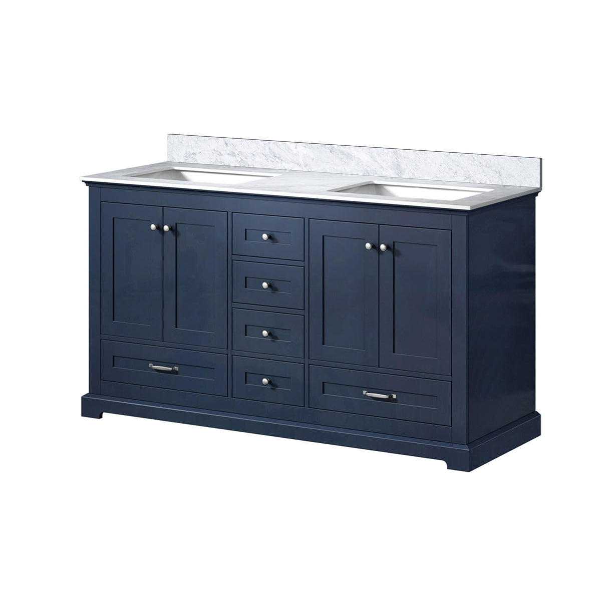 Dukes 60 in. Freestanding Bathroom Vanity with White Carrara Marble Top, White Square Sink