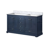 Dukes 60 in. Freestanding Bathroom Vanity with White Carrara Marble Top, White Square Sink