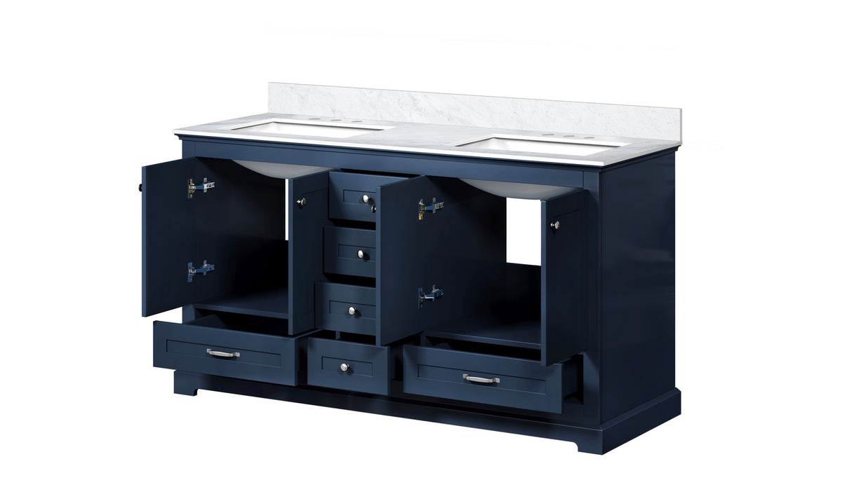 Dukes 60 in. Freestanding Bathroom Vanity with White Carrara Marble Top, White Square Sink