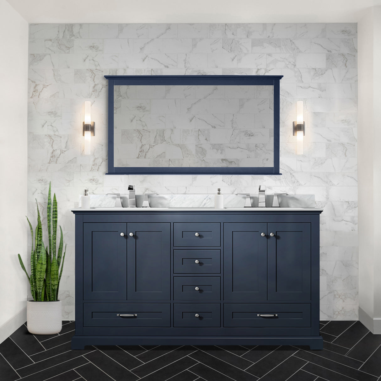 Dukes 60 in. Freestanding Bathroom Vanity with White Carrara Marble Top, White Square Sink