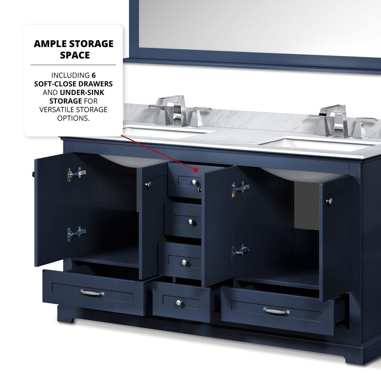 Dukes 60 in. Freestanding Bathroom Vanity with White Carrara Marble Top, White Square Sink