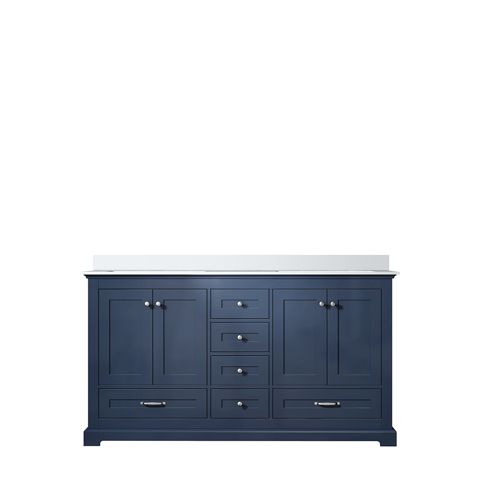 Dukes Navy Blue Freestanding Bathroom Vanity with White Quartz Top, White Square Sinks