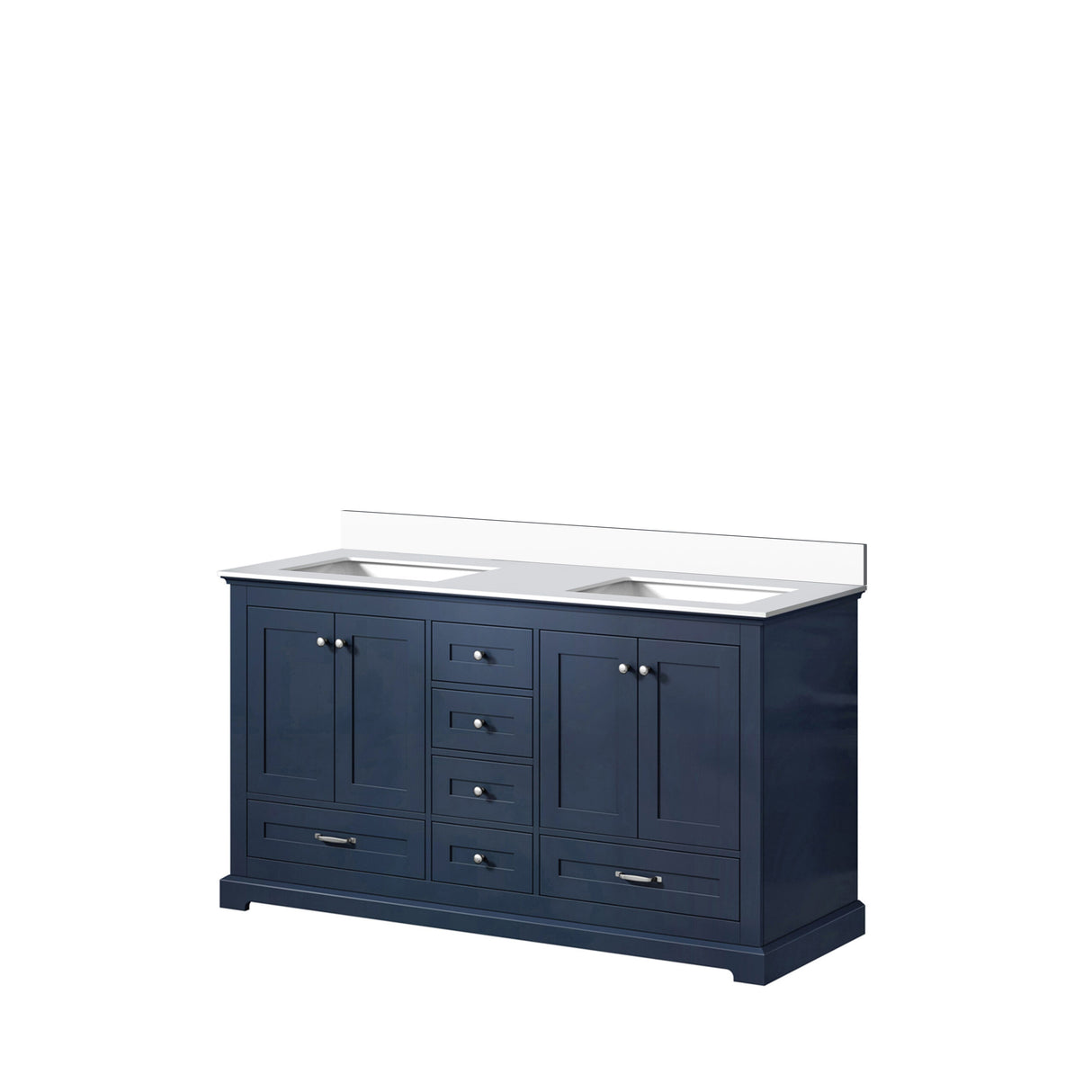 Dukes Navy Blue Freestanding Bathroom Vanity with White Quartz Top, White Square Sinks