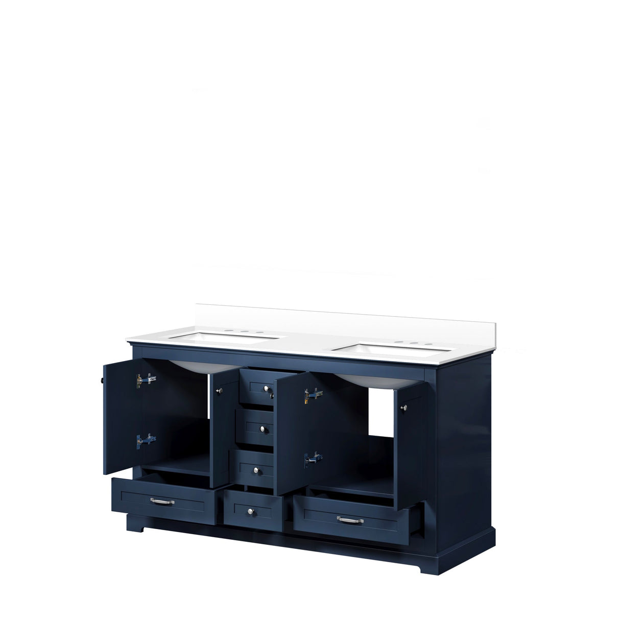 Dukes Navy Blue Freestanding Bathroom Vanity with White Quartz Top, White Square Sinks