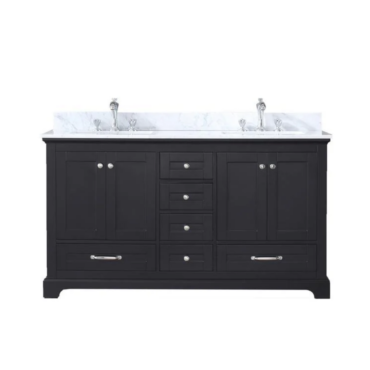 Dukes 60 In. Freestanding Espresso Bathroom Vanity With Double Undermount Ceramic Sink, White Carrara Marble Top