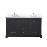 Dukes 60 In. Freestanding Espresso Bathroom Vanity With Double Undermount Ceramic Sink, White Carrara Marble Top