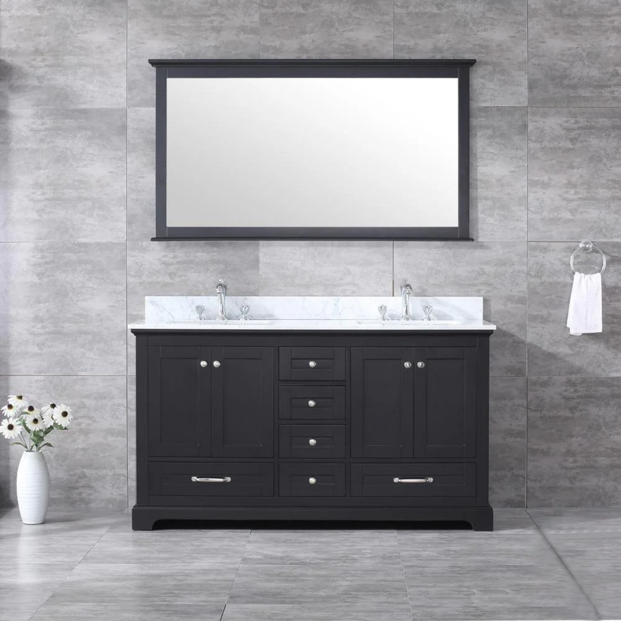 Dukes Freestanding Espresso Bathroom Freestanding Bathroom Vanity With Undermount Ceramic Sink with White Carrara Marble Top