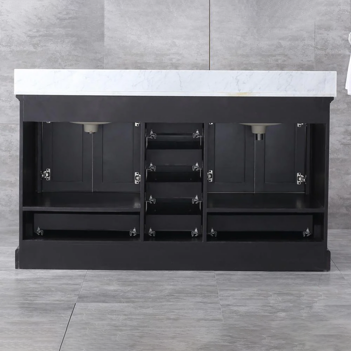 Dukes Freestanding Espresso Bathroom Freestanding Bathroom Vanity With Undermount Ceramic Sink with White Carrara Marble Top