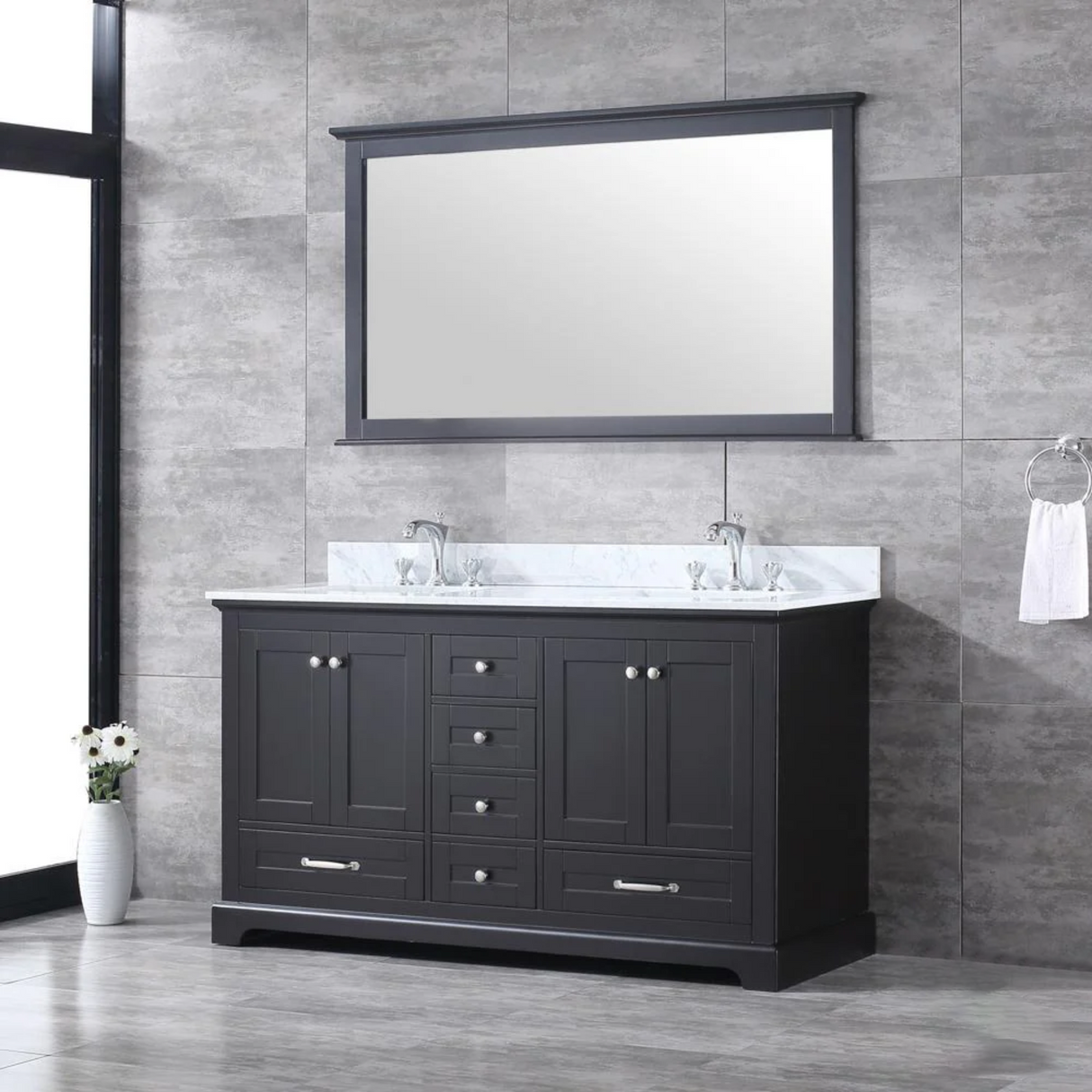 Dukes Freestanding Espresso Bathroom Freestanding Bathroom Vanity With Undermount Ceramic Sink with White Carrara Marble Top