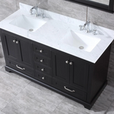 Dukes 60 In. Freestanding Espresso Bathroom Vanity With Double Undermount Ceramic Sink, White Carrara Marble Top