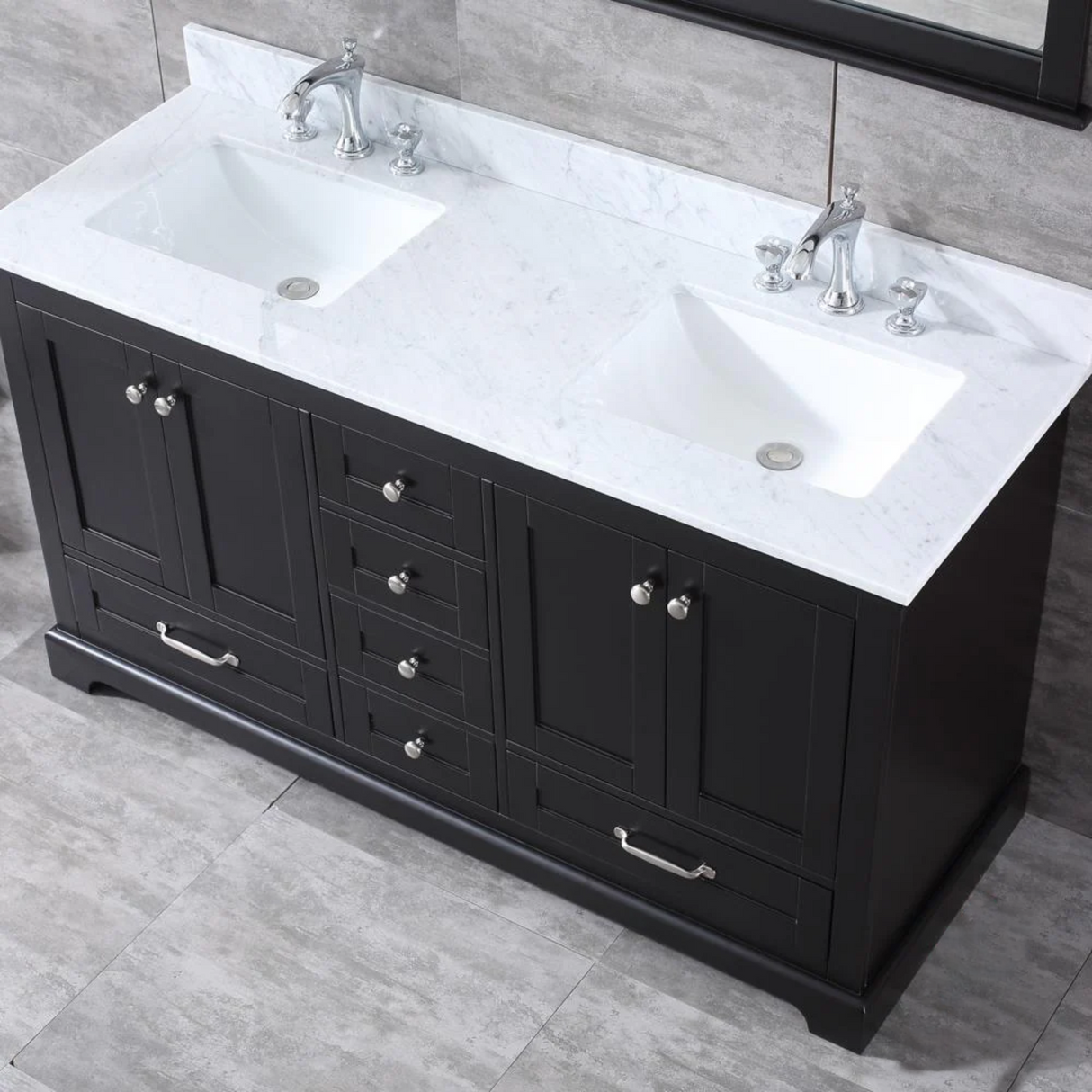 Dukes Freestanding Espresso Bathroom Freestanding Bathroom Vanity With Undermount Ceramic Sink with White Carrara Marble Top