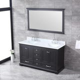 Dukes 60 In. Freestanding Espresso Bathroom Vanity With Double Undermount Ceramic Sink, White Carrara Marble Top