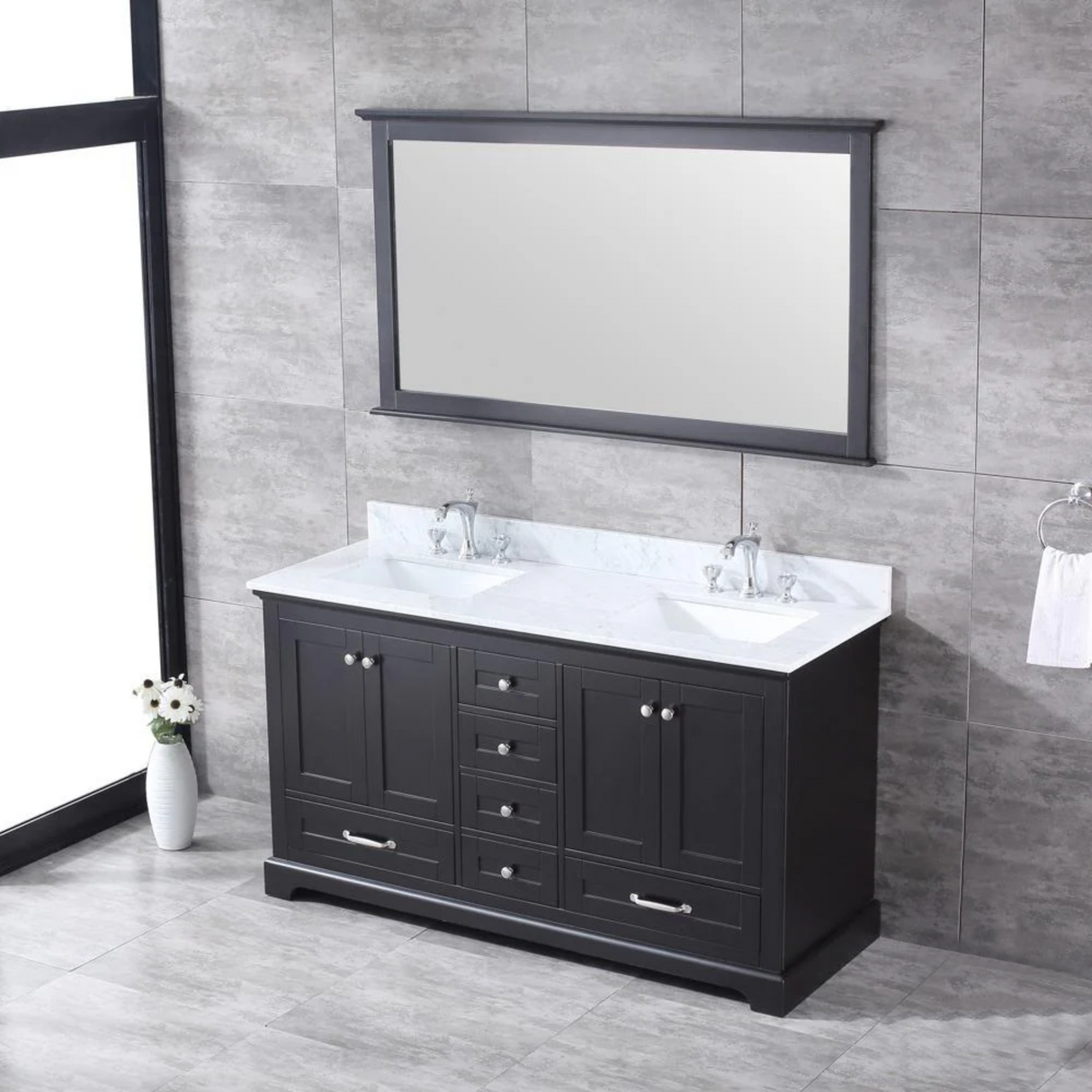 Dukes Freestanding Espresso Bathroom Freestanding Bathroom Vanity With Undermount Ceramic Sink with White Carrara Marble Top