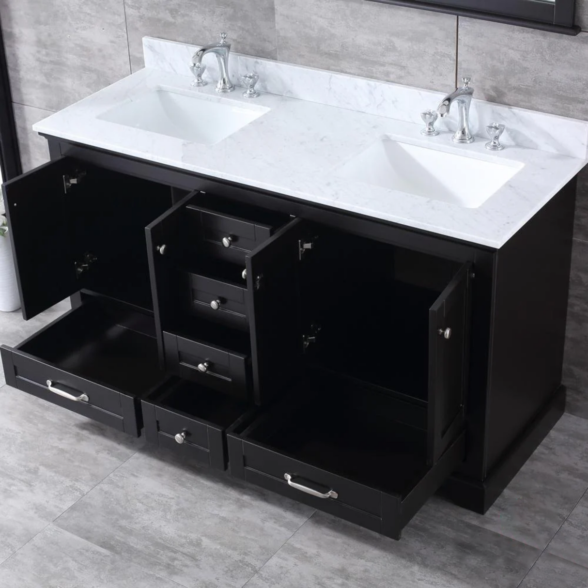 Dukes Freestanding Espresso Bathroom Freestanding Bathroom Vanity With Undermount Ceramic Sink with White Carrara Marble Top