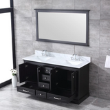 Dukes 60 In. Freestanding Espresso Bathroom Vanity With Double Undermount Ceramic Sink, White Carrara Marble Top