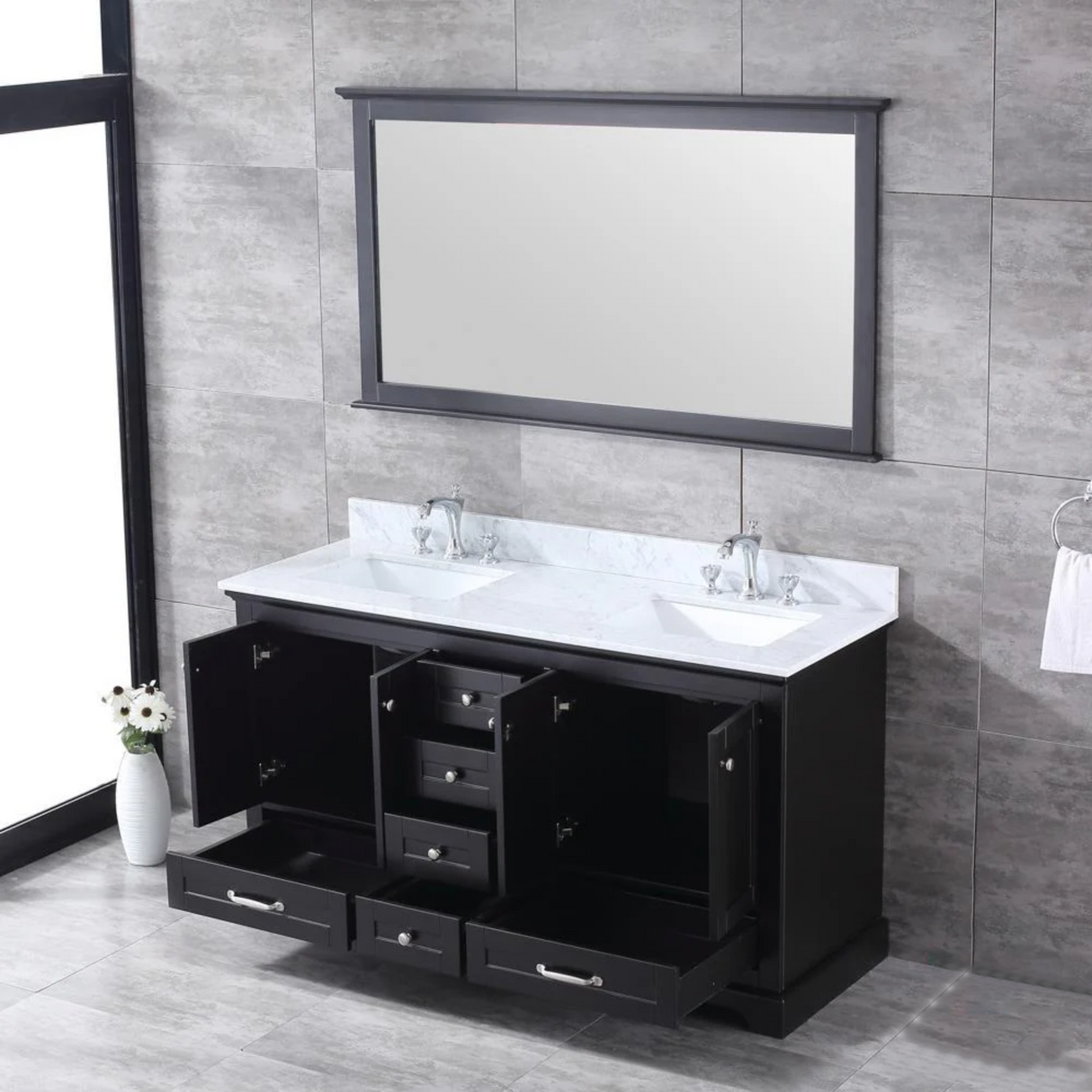 Dukes Freestanding Espresso Bathroom Freestanding Bathroom Vanity With Undermount Ceramic Sink with White Carrara Marble Top