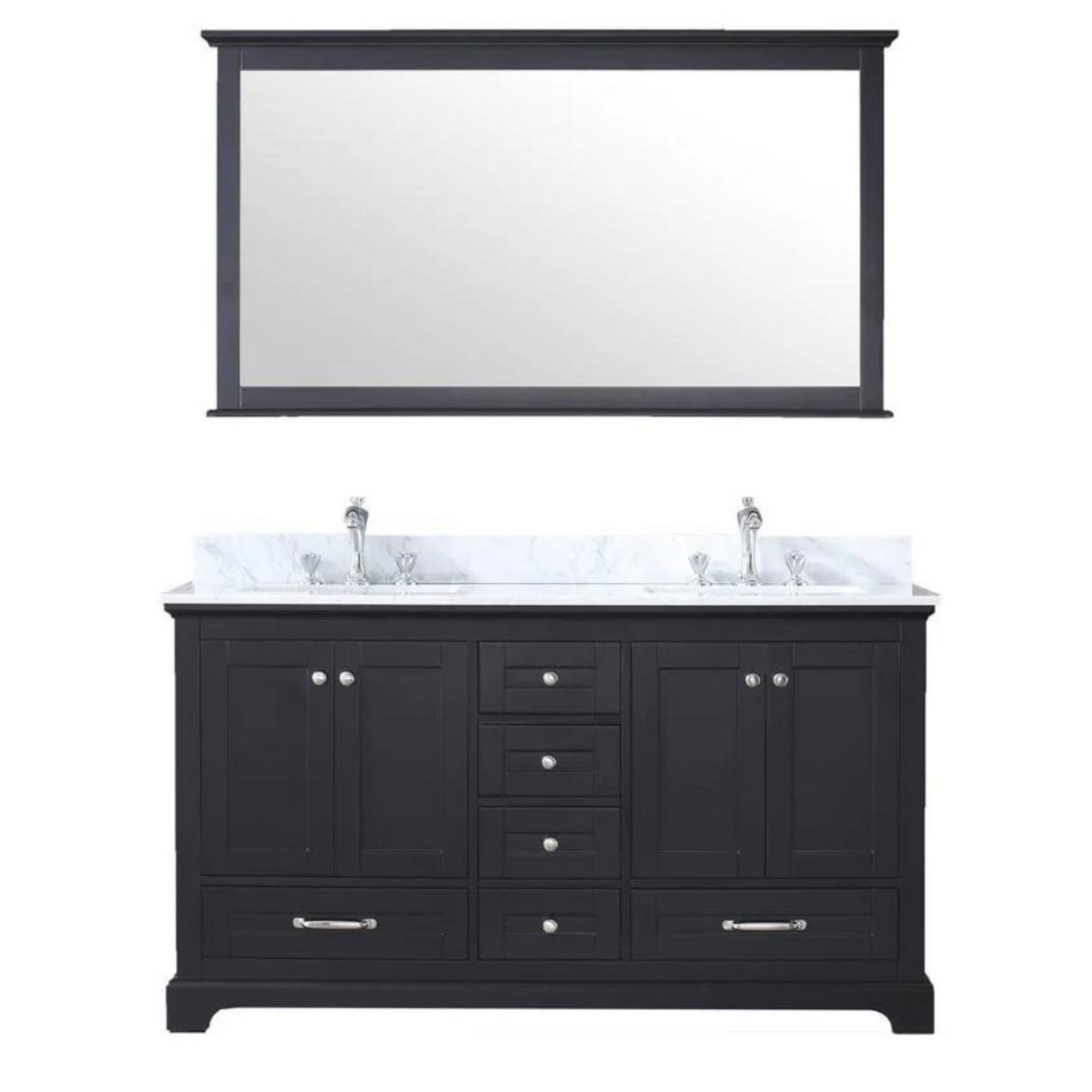 Dukes 60 In. Freestanding Espresso Bathroom Vanity With Double Undermount Ceramic Sink, White Carrara Marble Top & 58 In. Mirror