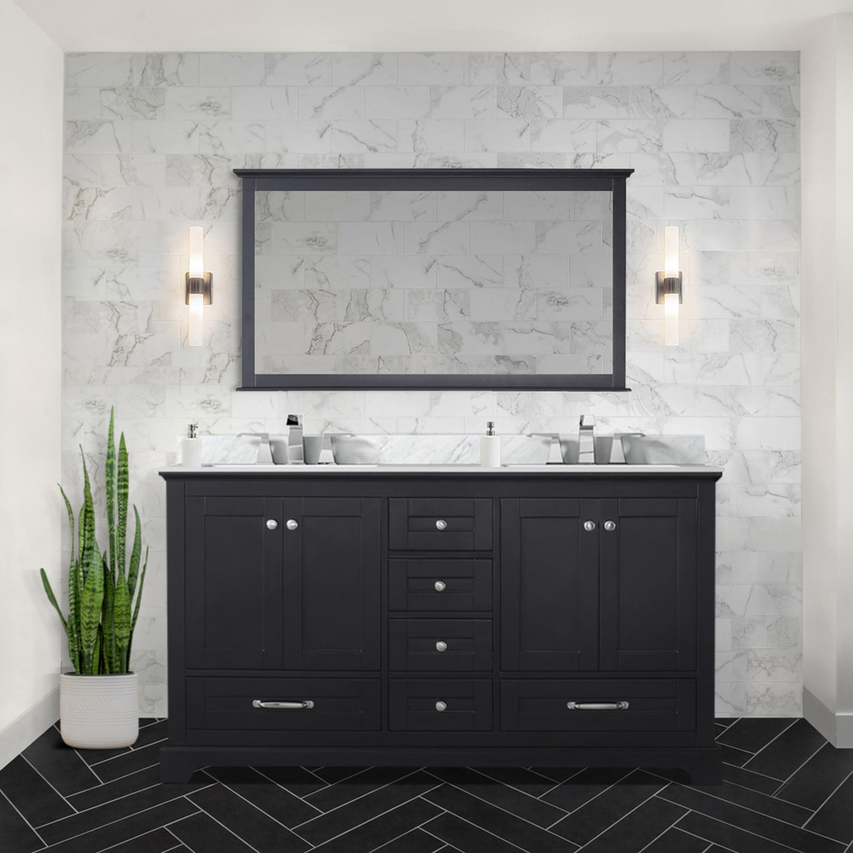 Dukes 60 in. Bathroom Freestanding Bathroom Vanity With Undermount Ceramic Sink with White Carrara Marble Top