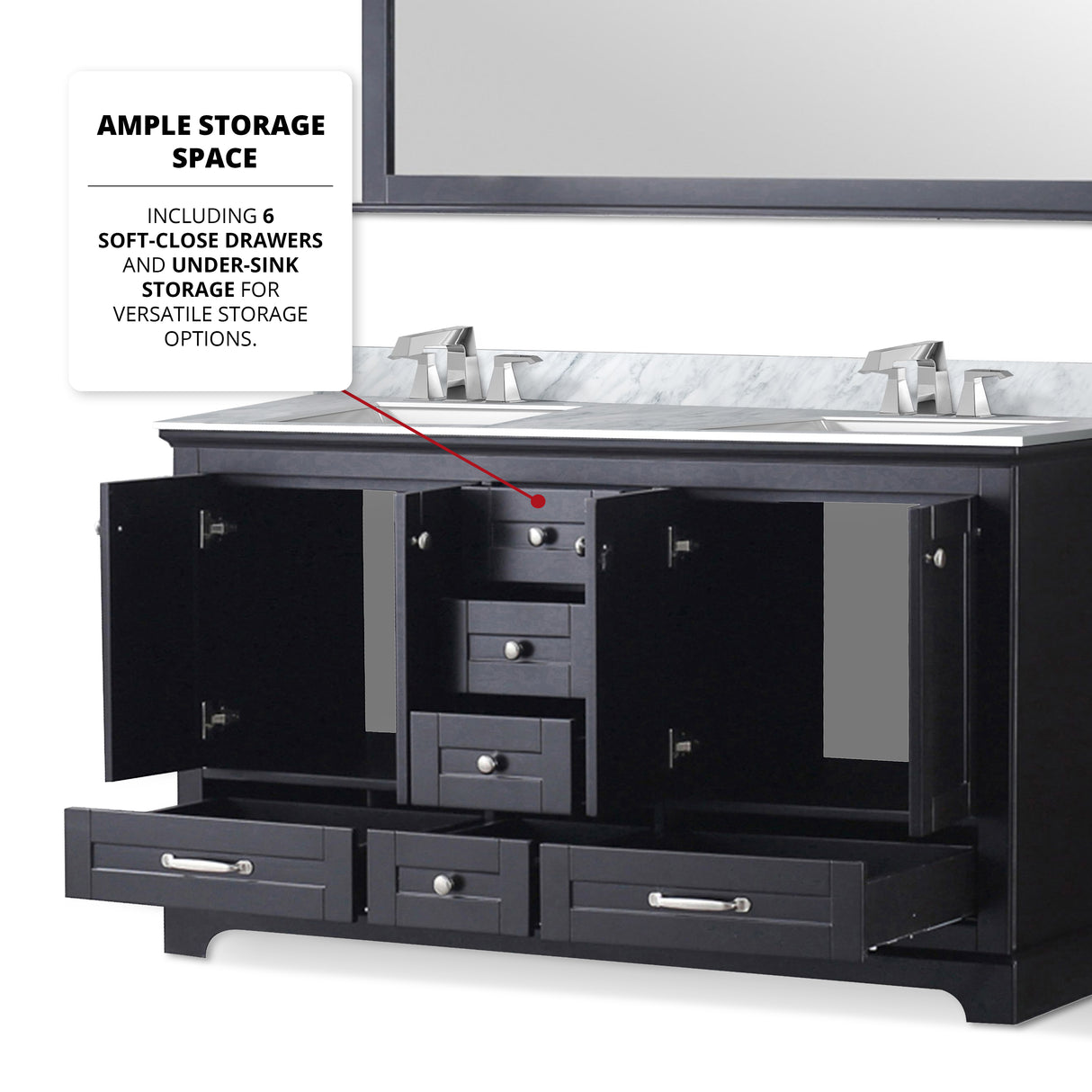 Dukes 60 in. Bathroom Freestanding Bathroom Vanity With Undermount Ceramic Sink with White Carrara Marble Top