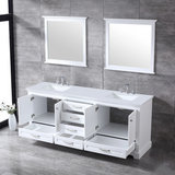 Dukes 80 In. Freestanding White Bathroom Vanity With Double Undermount Ceramic Sink, White Carrara Marble Top