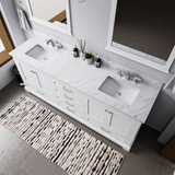 Dukes 80 in. Bathroom Freestanding Bathroom Vanity With Undermount Ceramic Sink with White Carrara Marble Top