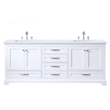 Dukes 80 In. Freestanding White Bathroom Vanity With Double Undermount Ceramic Sink, White Carrara Marble Top