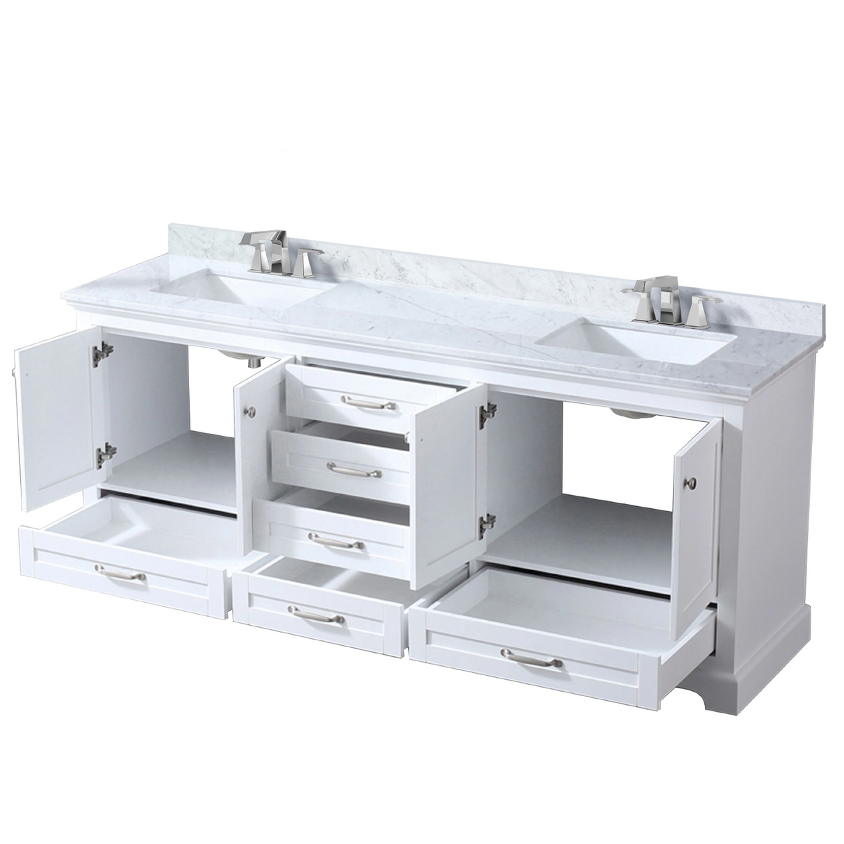 Dukes Freestanding White Bathroom Freestanding Bathroom Vanity With Undermount Ceramic Sink with White Carrara Marble Top