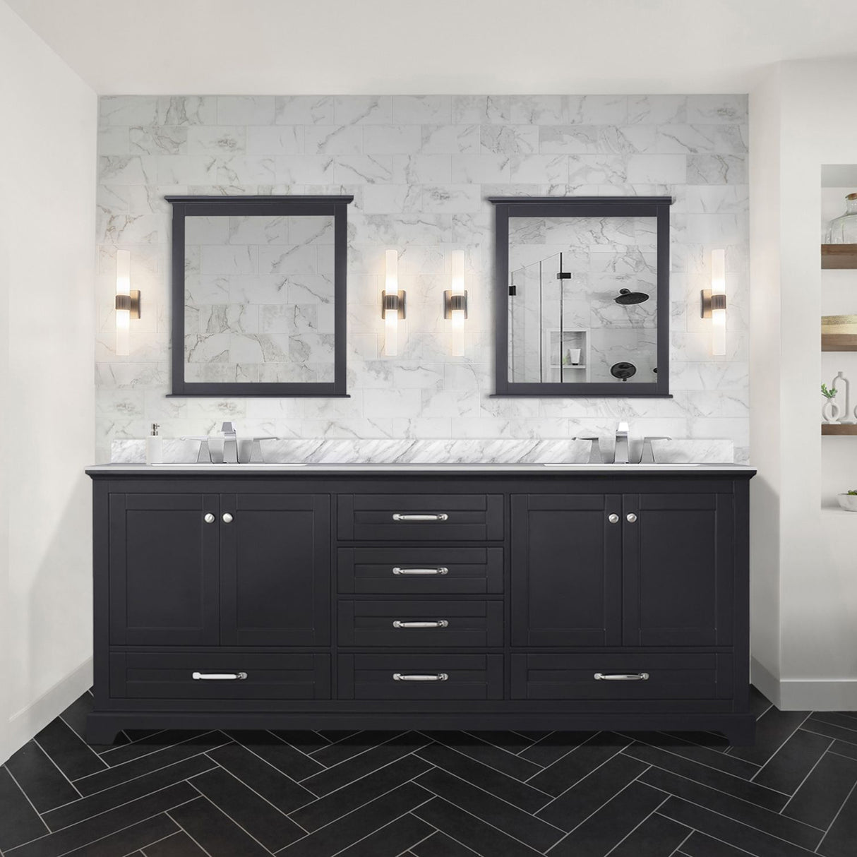 Dukes 80 in. Bathroom Freestanding Bathroom Vanity With Undermount Ceramic Sink with White Carrara Marble Top