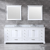 Dukes 84 In. Freestanding White Bathroom Vanity With Double Undermount Ceramic Sink, White Carrara Marble Top