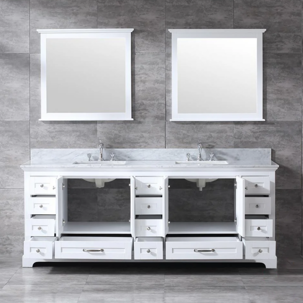 Dukes Freestanding White Bathroom Freestanding Bathroom Vanity With Undermount Ceramic Sink with White Carrara Marble Top