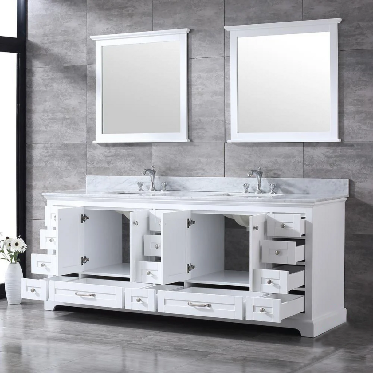 Dukes Freestanding White Bathroom Freestanding Bathroom Vanity With Undermount Ceramic Sink with White Carrara Marble Top