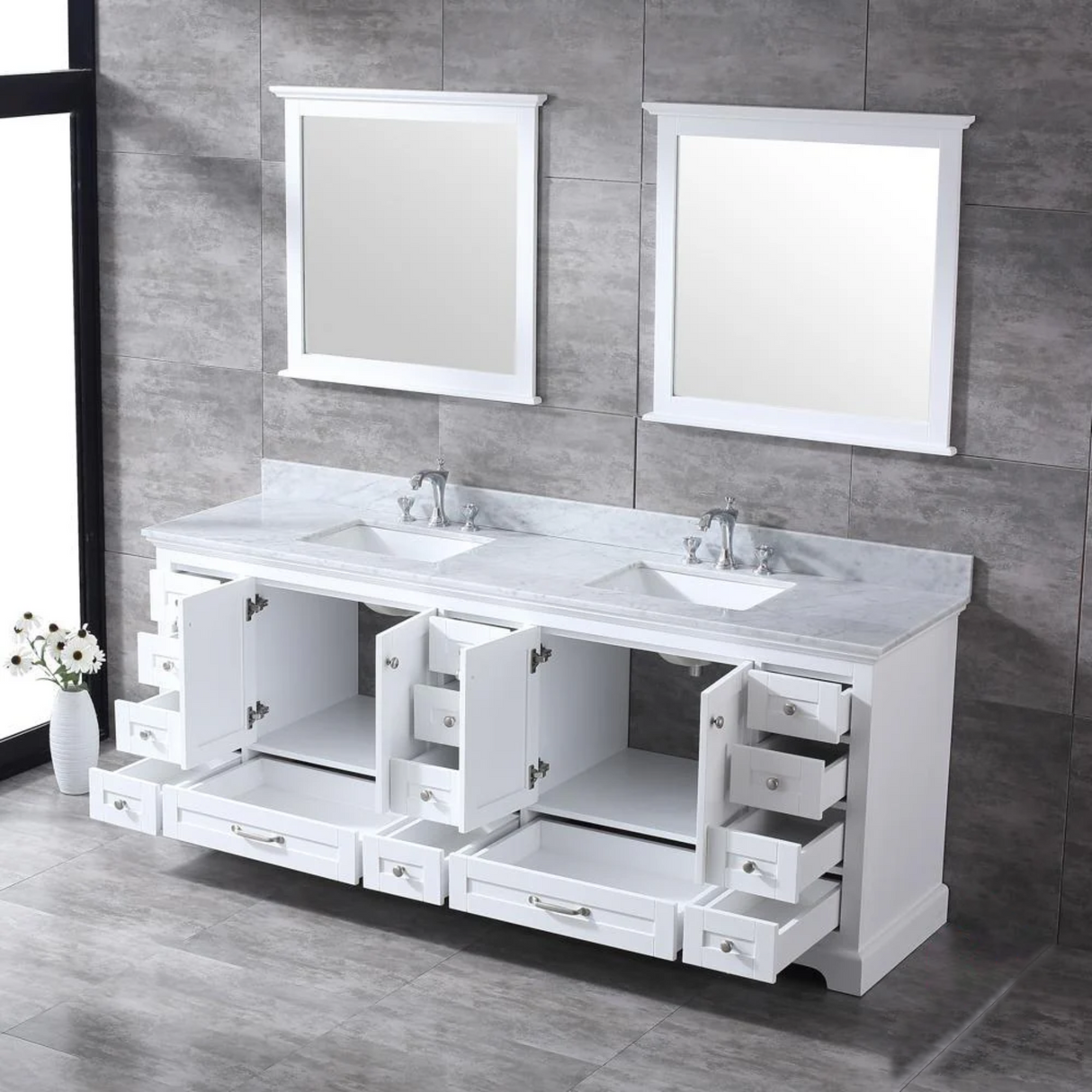 Dukes Freestanding White Bathroom Freestanding Bathroom Vanity With Undermount Ceramic Sink with White Carrara Marble Top
