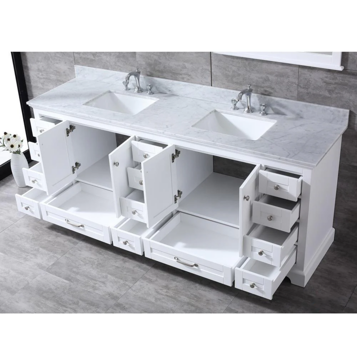 Dukes Freestanding White Bathroom Freestanding Bathroom Vanity With Undermount Ceramic Sink with White Carrara Marble Top