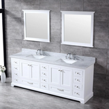 Dukes 84 In. Freestanding White Bathroom Vanity With Double Undermount Ceramic Sink, White Carrara Marble Top