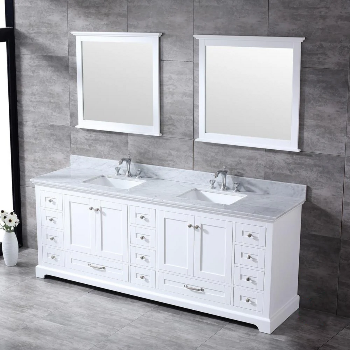 Dukes Freestanding White Bathroom Freestanding Bathroom Vanity With Undermount Ceramic Sink with White Carrara Marble Top