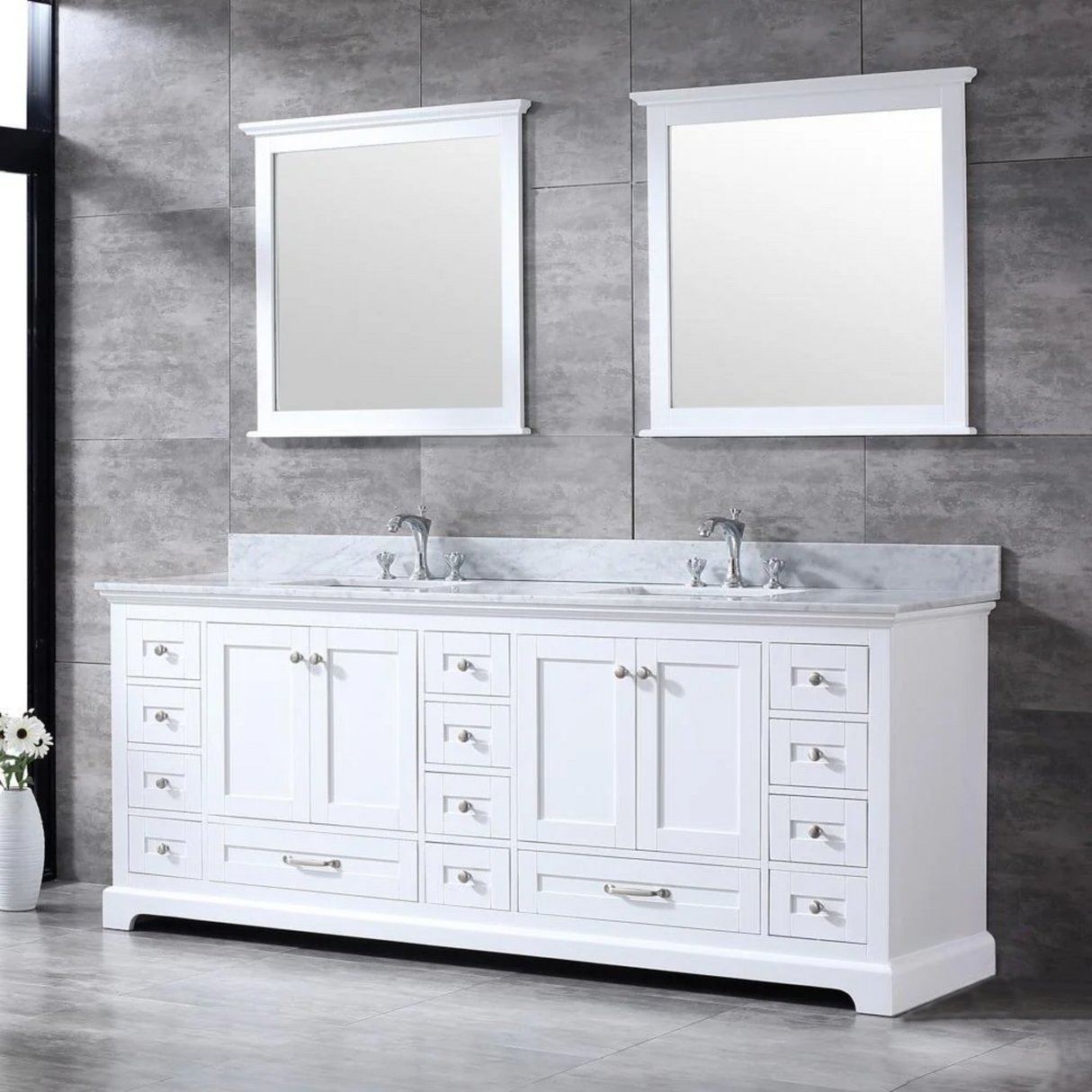 Dukes Freestanding White Bathroom Freestanding Bathroom Vanity With Undermount Ceramic Sink with White Carrara Marble Top