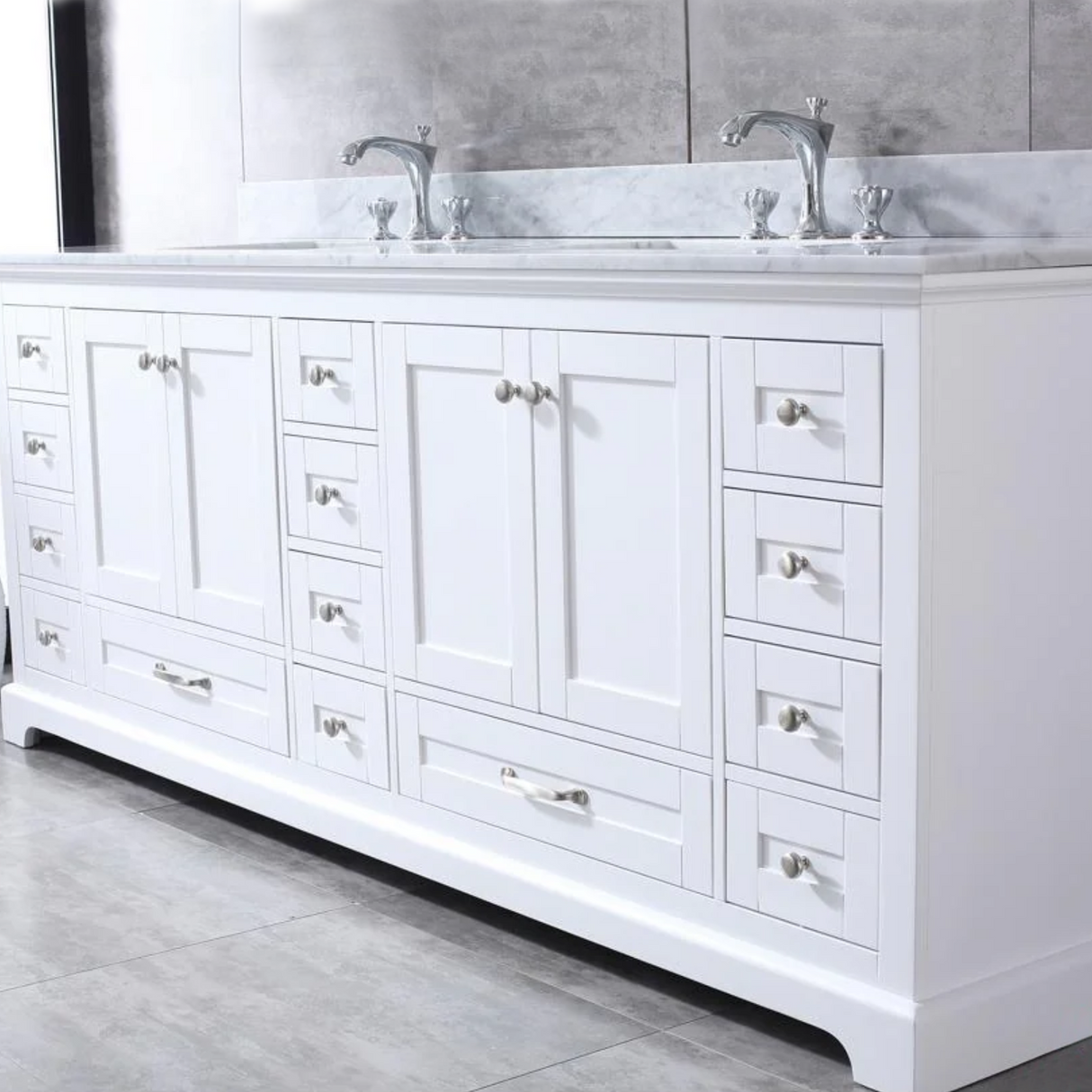 Dukes Freestanding White Bathroom Freestanding Bathroom Vanity With Undermount Ceramic Sink with White Carrara Marble Top