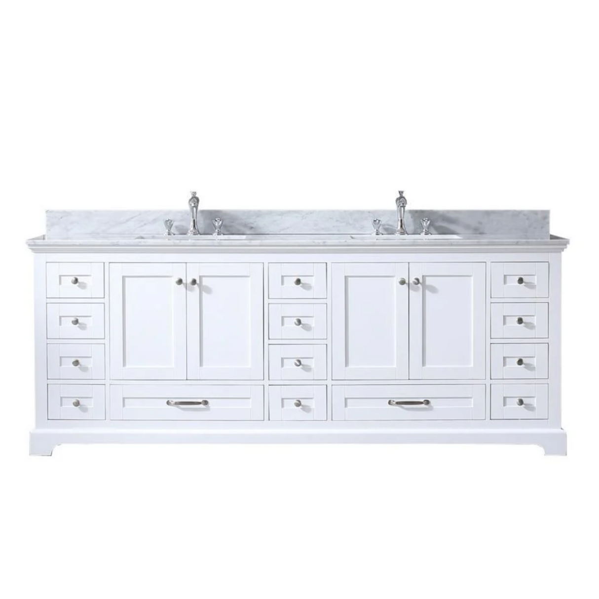 Dukes Freestanding White Bathroom Freestanding Bathroom Vanity With Undermount Ceramic Sink with White Carrara Marble Top